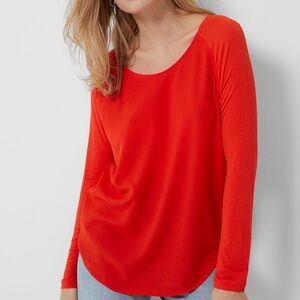 French Connection Polly Plains Long Sleeve Top in Red Size Large